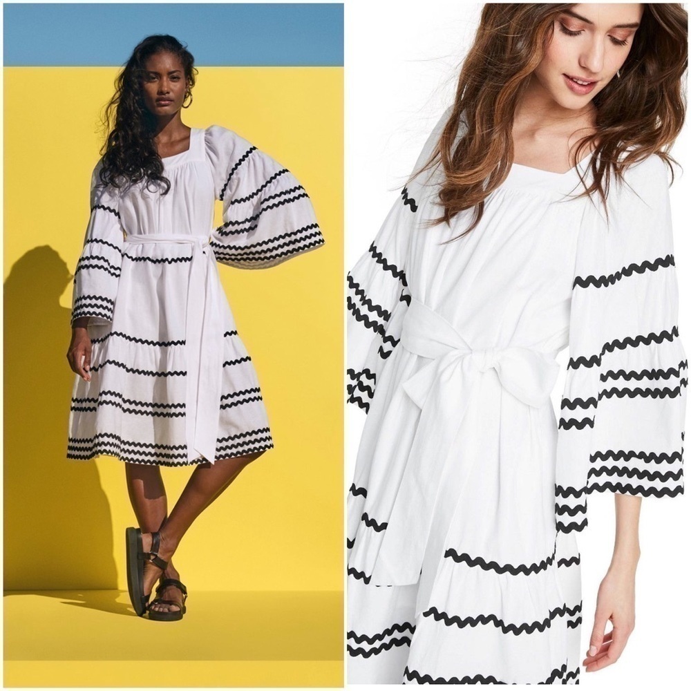 LISA MARIE FERNANDEZ Boho Tropical Resort Flare Bell Sleeve Tiered‎ Midi Dress S